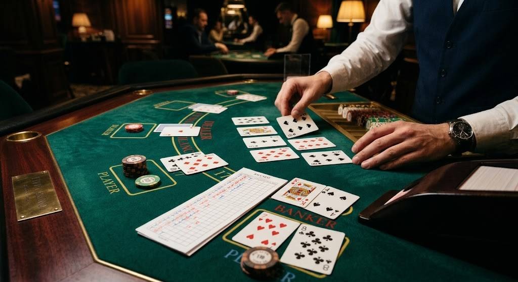 Dealer delar kort vid ett live casino-bord